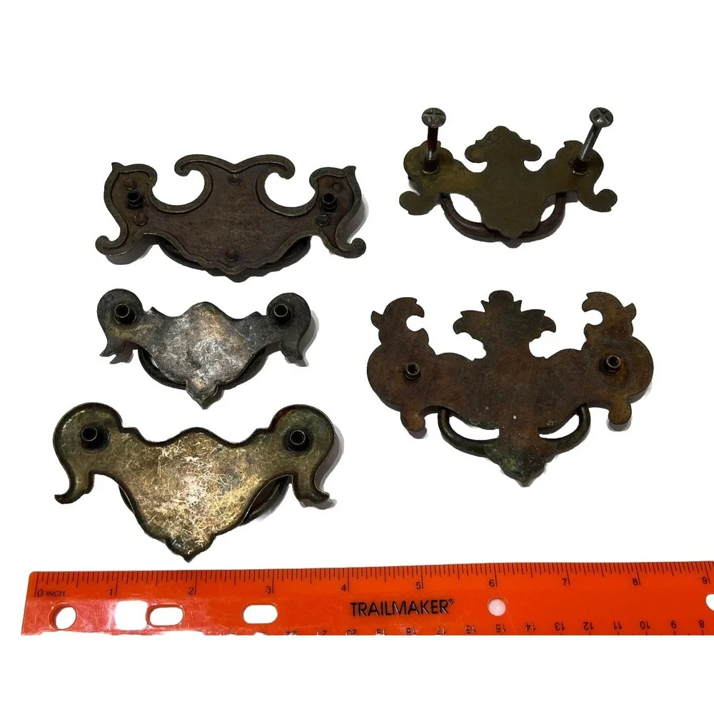 Gold Tone Brass Drawer Pulls‎ Handles LOT Of 5 Mixed Sizes & Styles